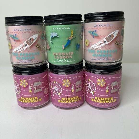 Bath & Body Works Summer Boardwalk The Perfect Summer Mermaid Candles Set of 6 - Picture 1 of 8